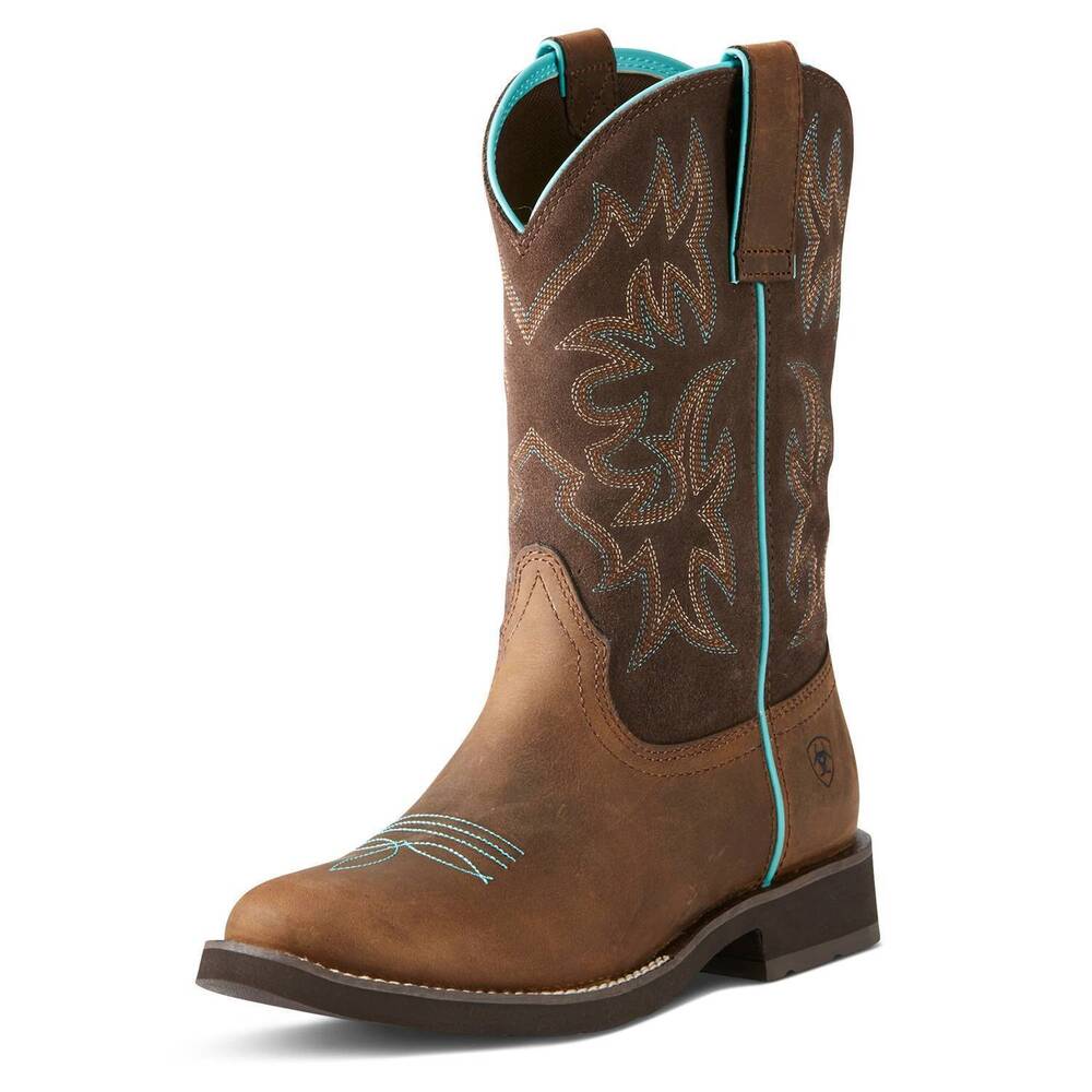 NEW ARIAT women's delilah round toe western boot in brown/fudge